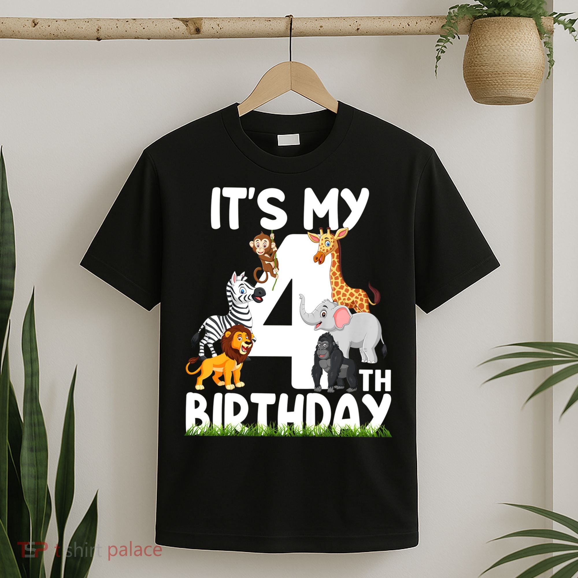 Kids It's My 4th Birthday Zoo Jungle Safari 4 Years Old Animals T-Shirt