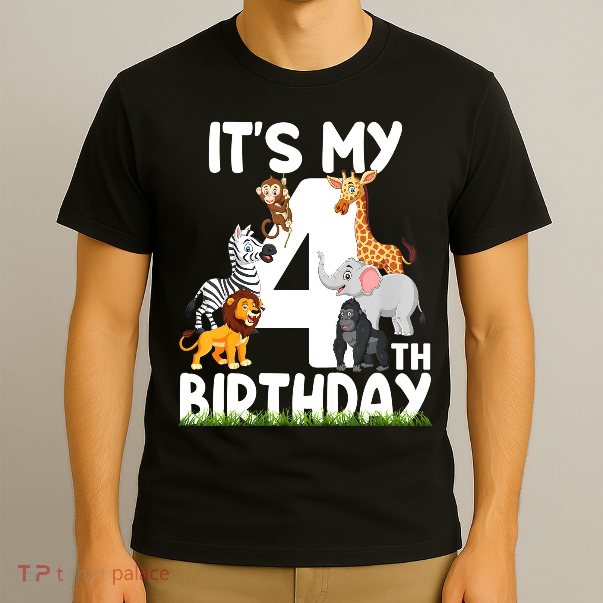 Kids It's My 4th Birthday Zoo Jungle Safari 4 Years Old Animals T-Shirt