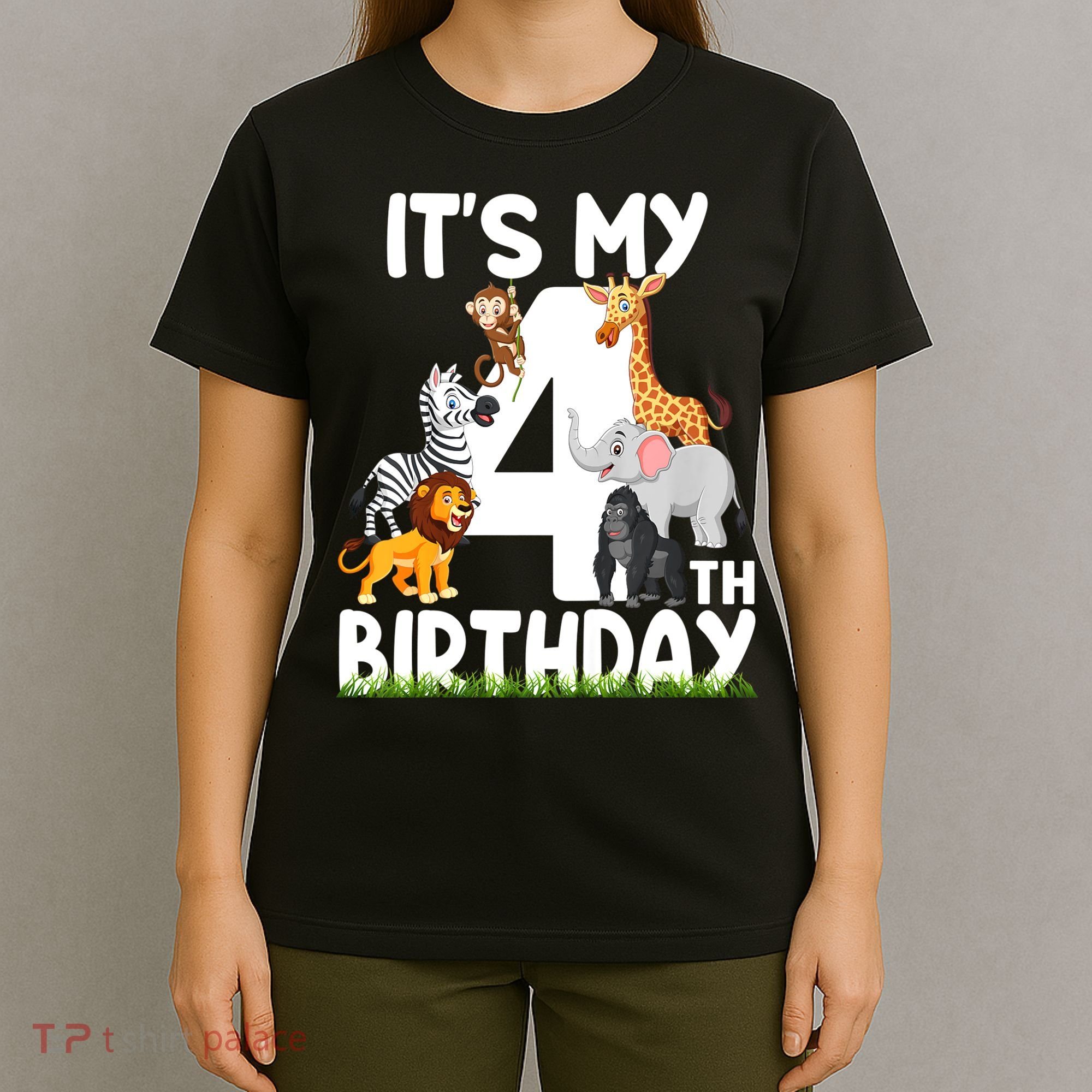 Kids It's My 4th Birthday Zoo Jungle Safari 4 Years Old Animals T-Shirt