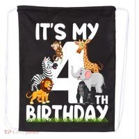 Kids It's My 4th Birthday Zoo Jungle Safari 4 Years Old Animals Drawstring Bag thumb 0