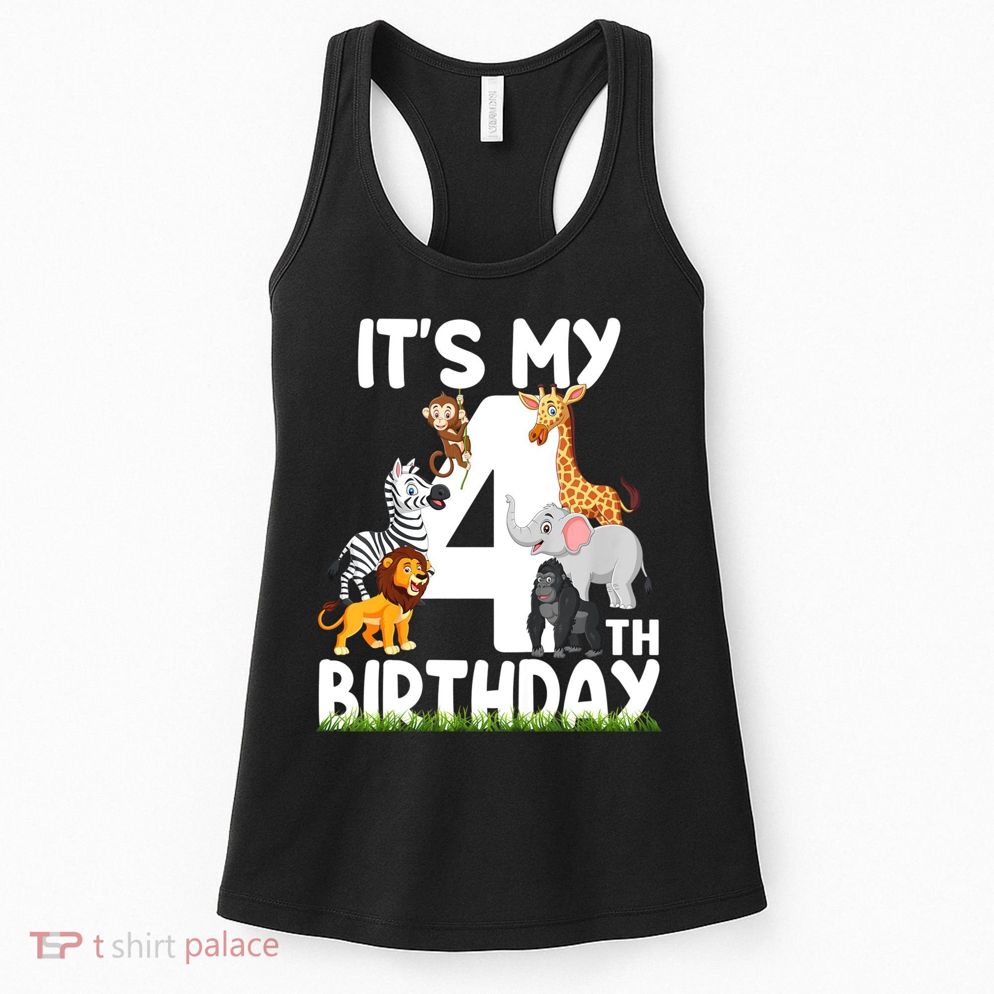 Kids It's My 4th Birthday Zoo Jungle Safari 4 Years Old Animals Women's Tank Top