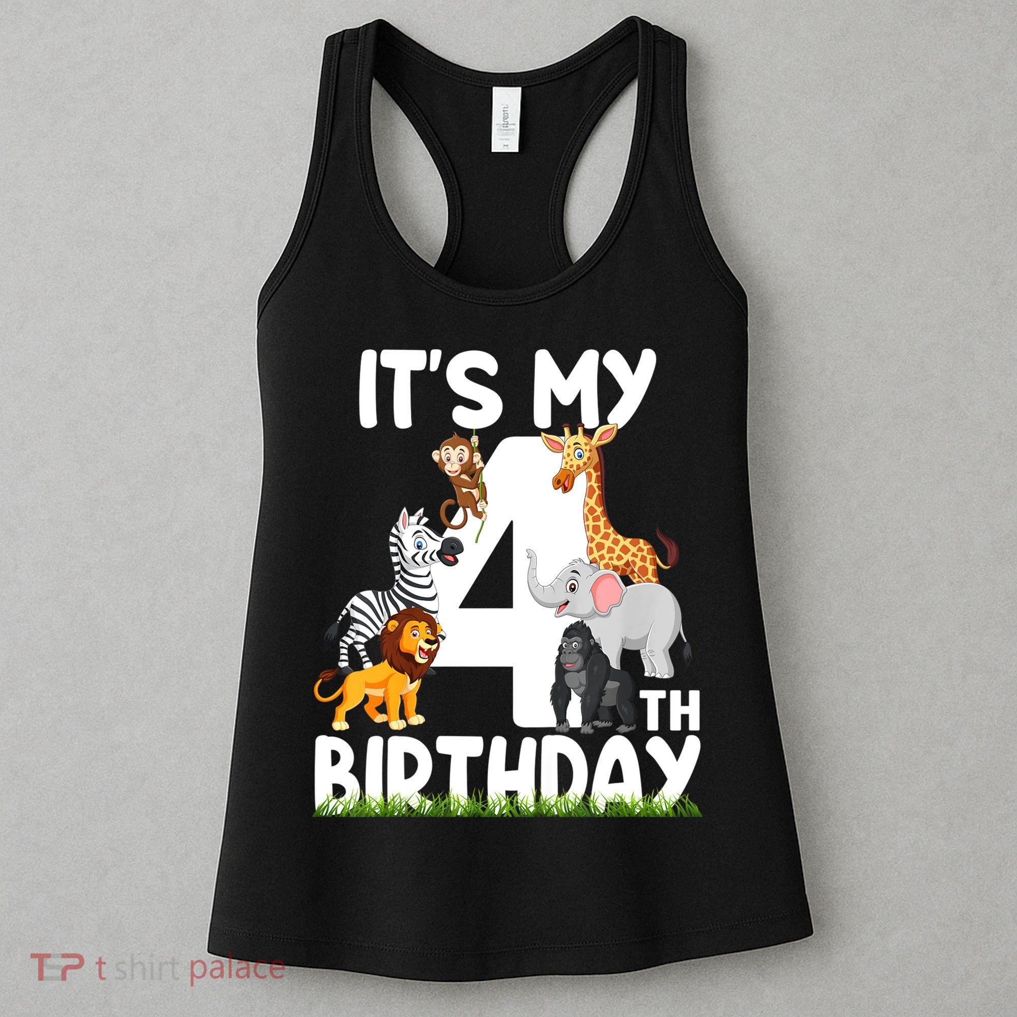 Kids It's My 4th Birthday Zoo Jungle Safari 4 Years Old Animals Women's Tank Top