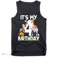 Kids It's My 4th Birthday Zoo Jungle Safari 4 Years Old Animals Tank Top thumb 0