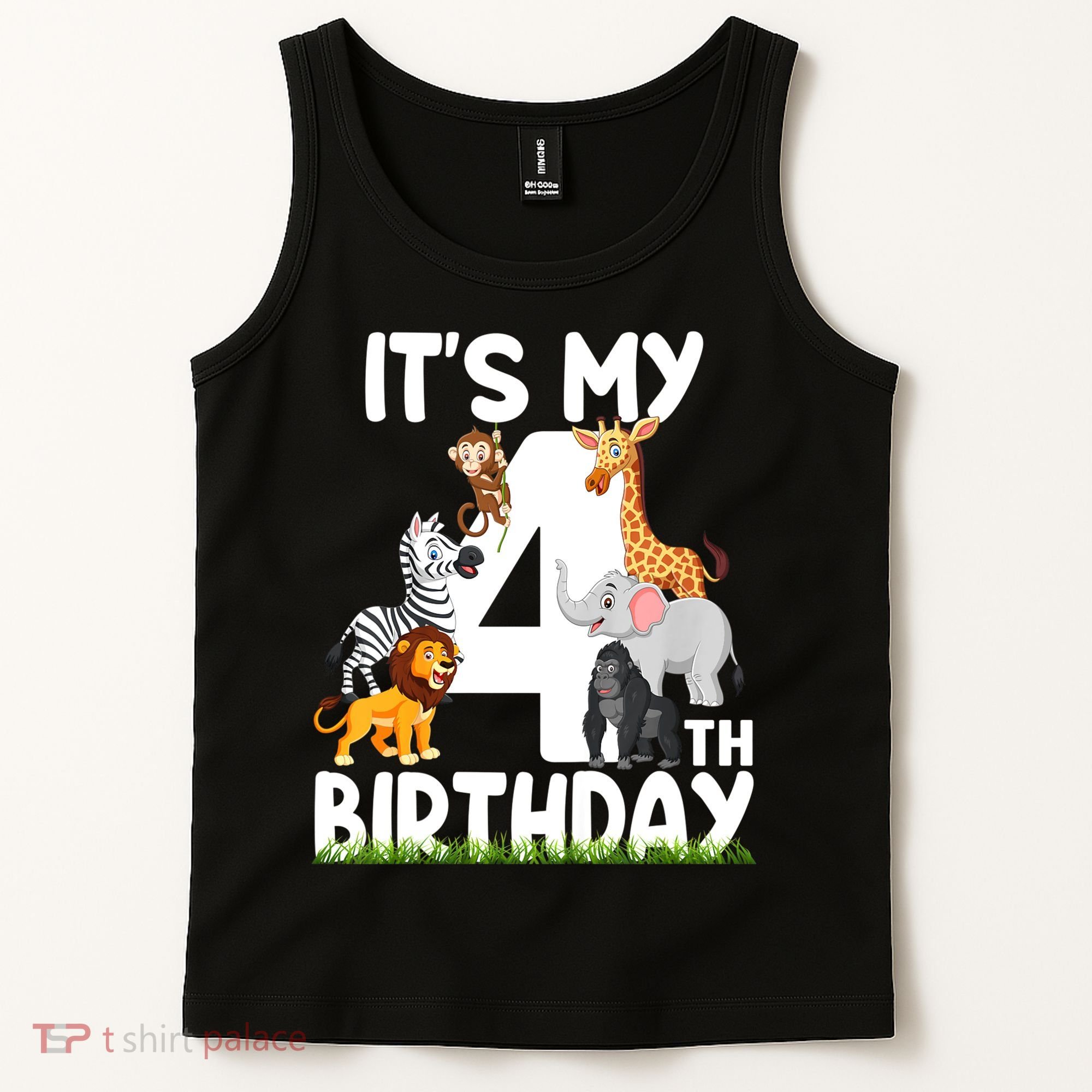 Kids It's My 4th Birthday Zoo Jungle Safari 4 Years Old Animals Tank Top
