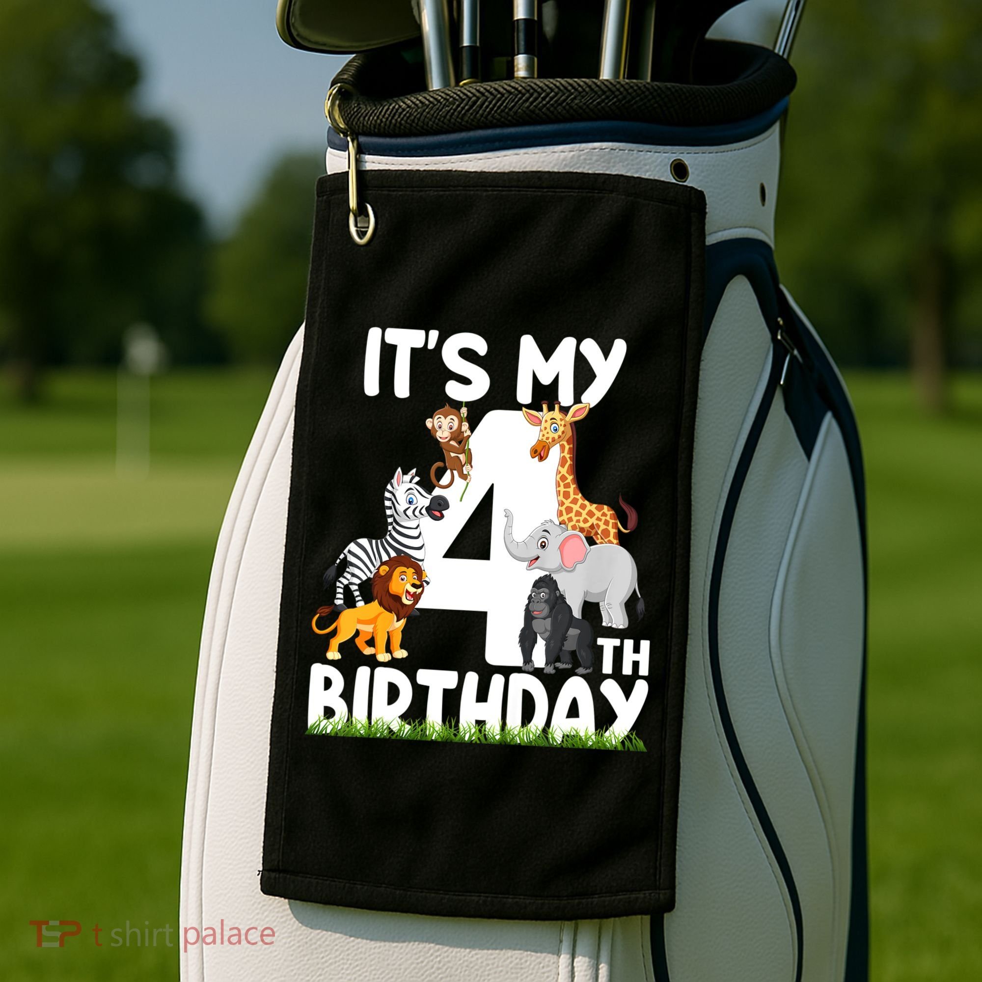 Kids It's My 4th Birthday Zoo Jungle Safari 4 Years Old Animals Golf Towel