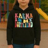 Karma Is My Boyfriend Karma Is Cat Funny Sarcastic Music Kids Hoodie thumb 3
