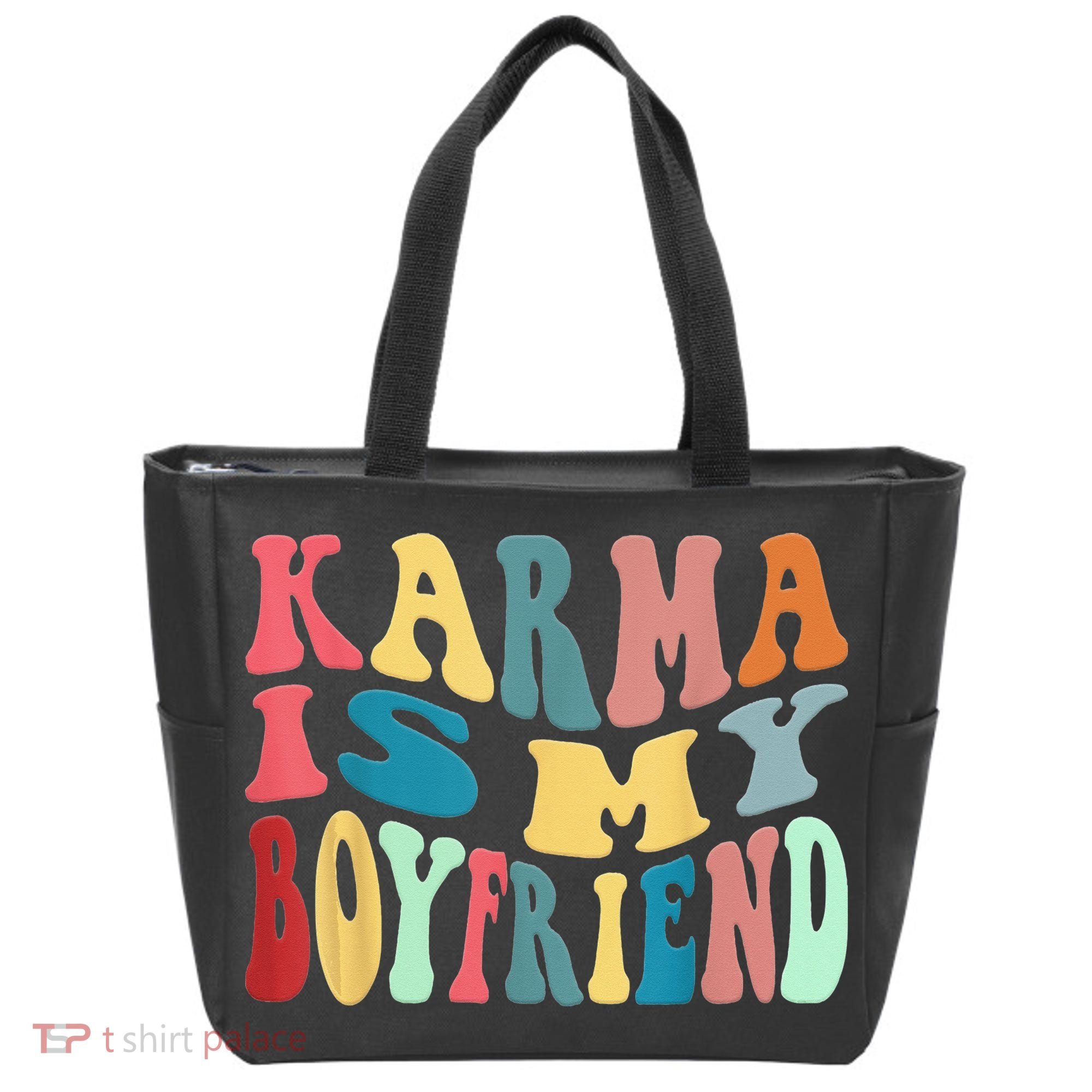Karma Is My Boyfriend Karma Is Cat Funny Sarcastic Music Tote Bag
