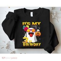 Kids Its My 3rd Birthday Ghost Pumpkin Halloween Party 3 Years Sweatshirt thumb 2