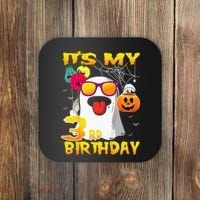 Kids Its My 3rd Birthday Ghost Pumpkin Halloween Party 3 Years Coaster thumb 0
