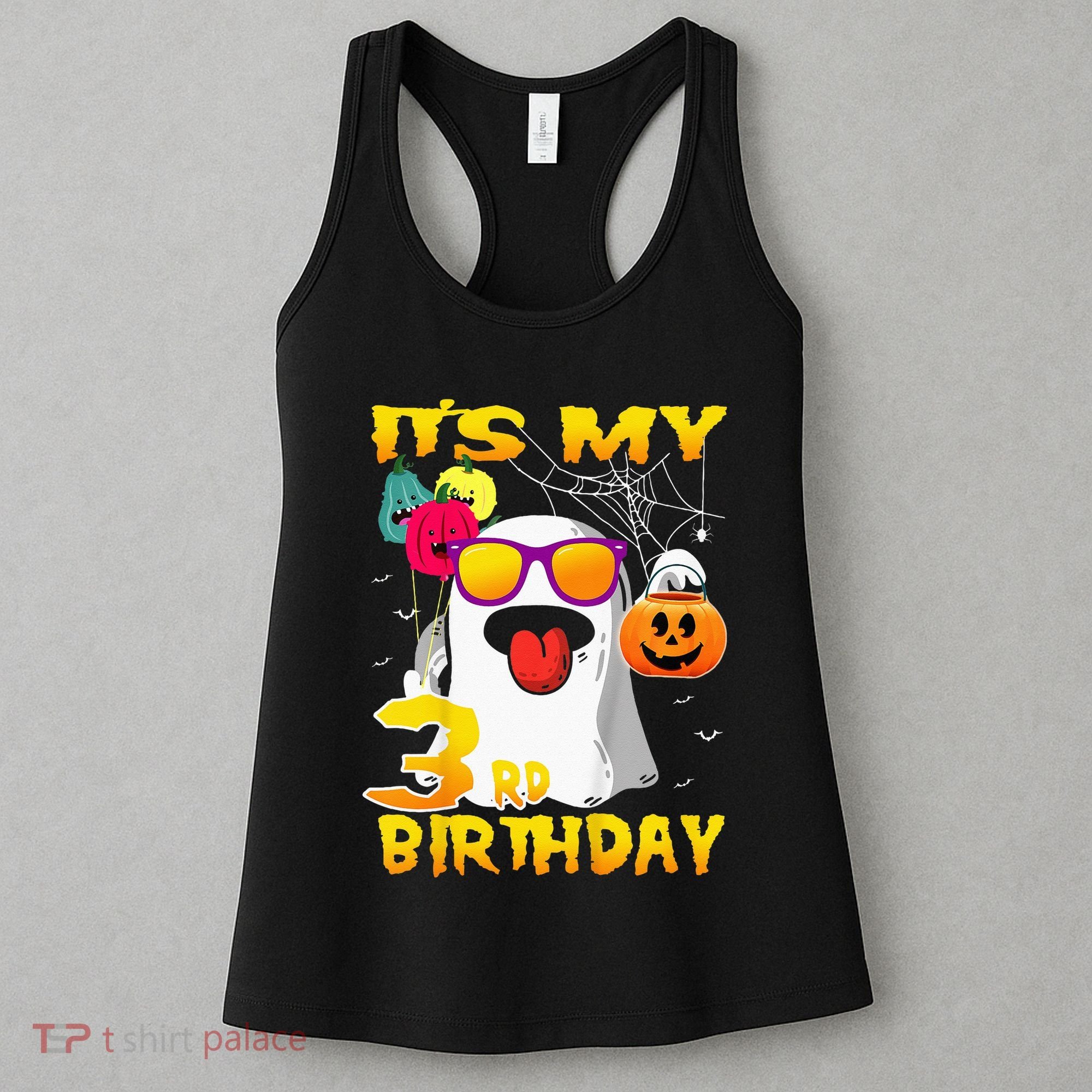 Kids Its My 3rd Birthday Ghost Pumpkin Halloween Party 3 Years Women's Tank Top