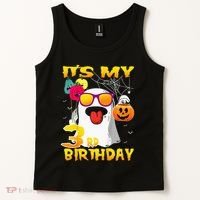 Kids Its My 3rd Birthday Ghost Pumpkin Halloween Party 3 Years Tank Top thumb 2