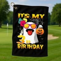 Kids Its My 3rd Birthday Ghost Pumpkin Halloween Party 3 Years Golf Towel thumb 1