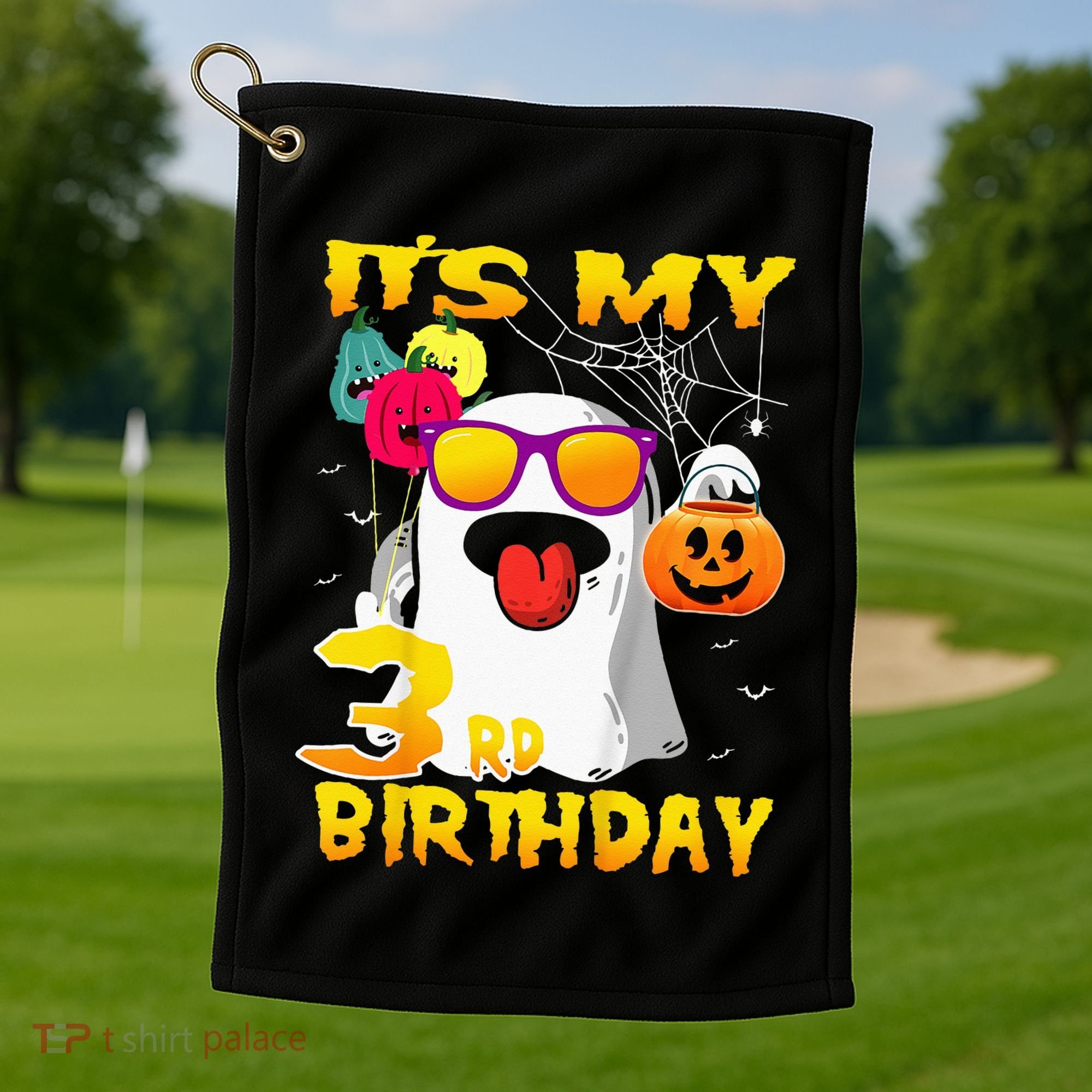 Kids Its My 3rd Birthday Ghost Pumpkin Halloween Party 3 Years Golf Towel