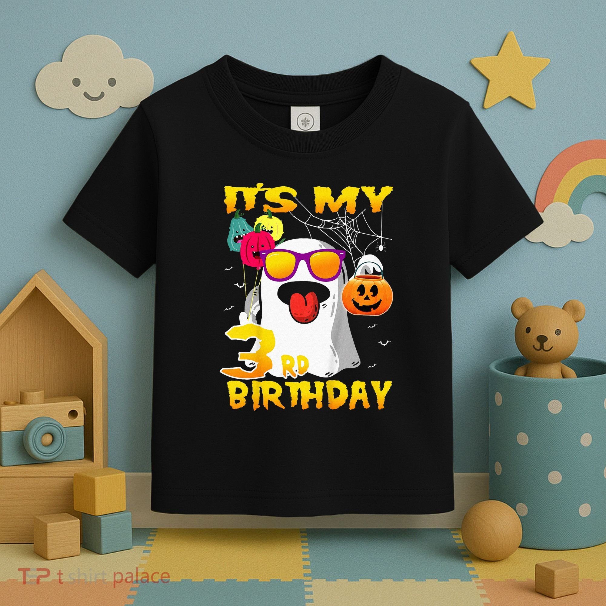 Kids Its My 3rd Birthday Ghost Pumpkin Halloween Party 3 Years Toddler T-Shirt