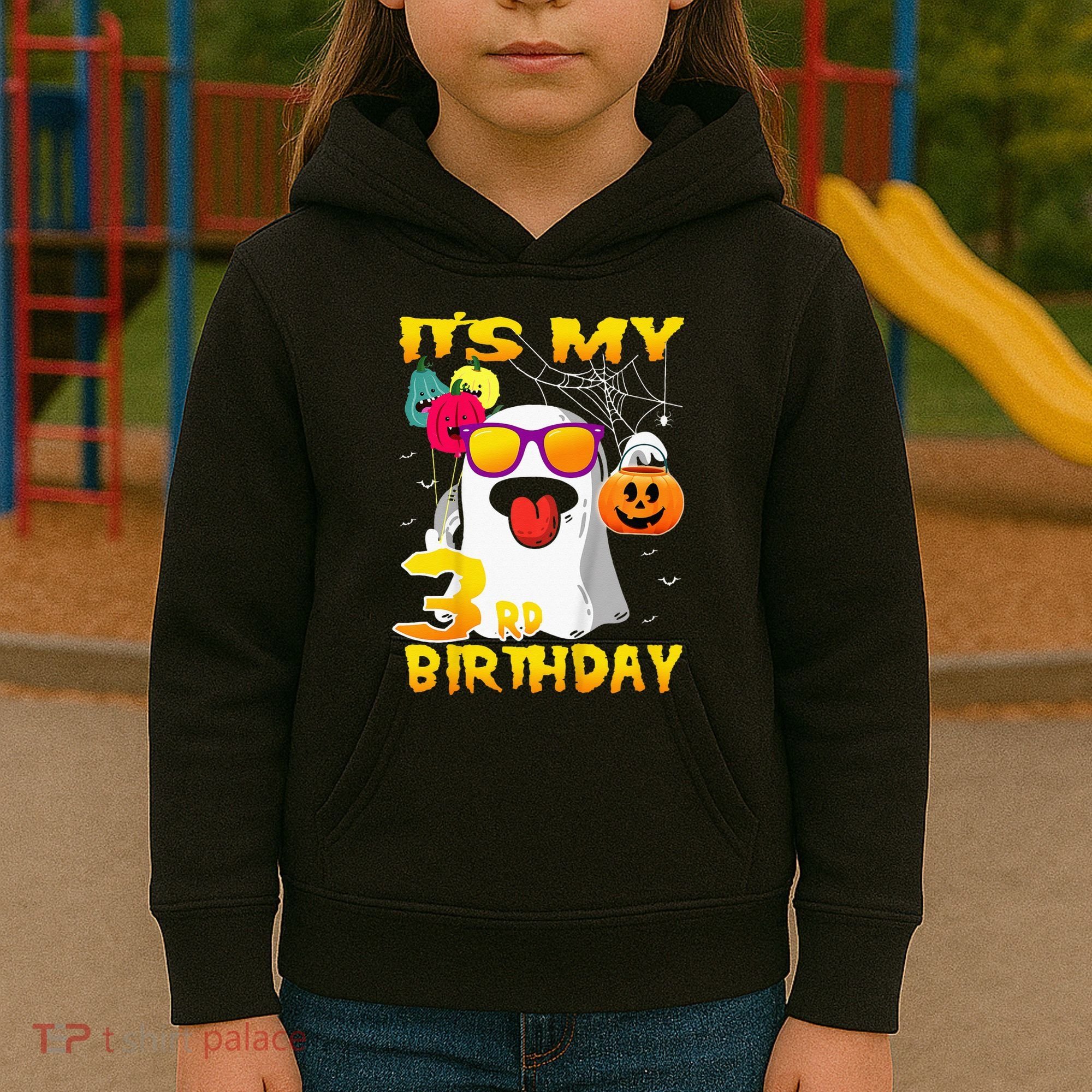 Kids Its My 3rd Birthday Ghost Pumpkin Halloween Party 3 Years Kids Hoodie