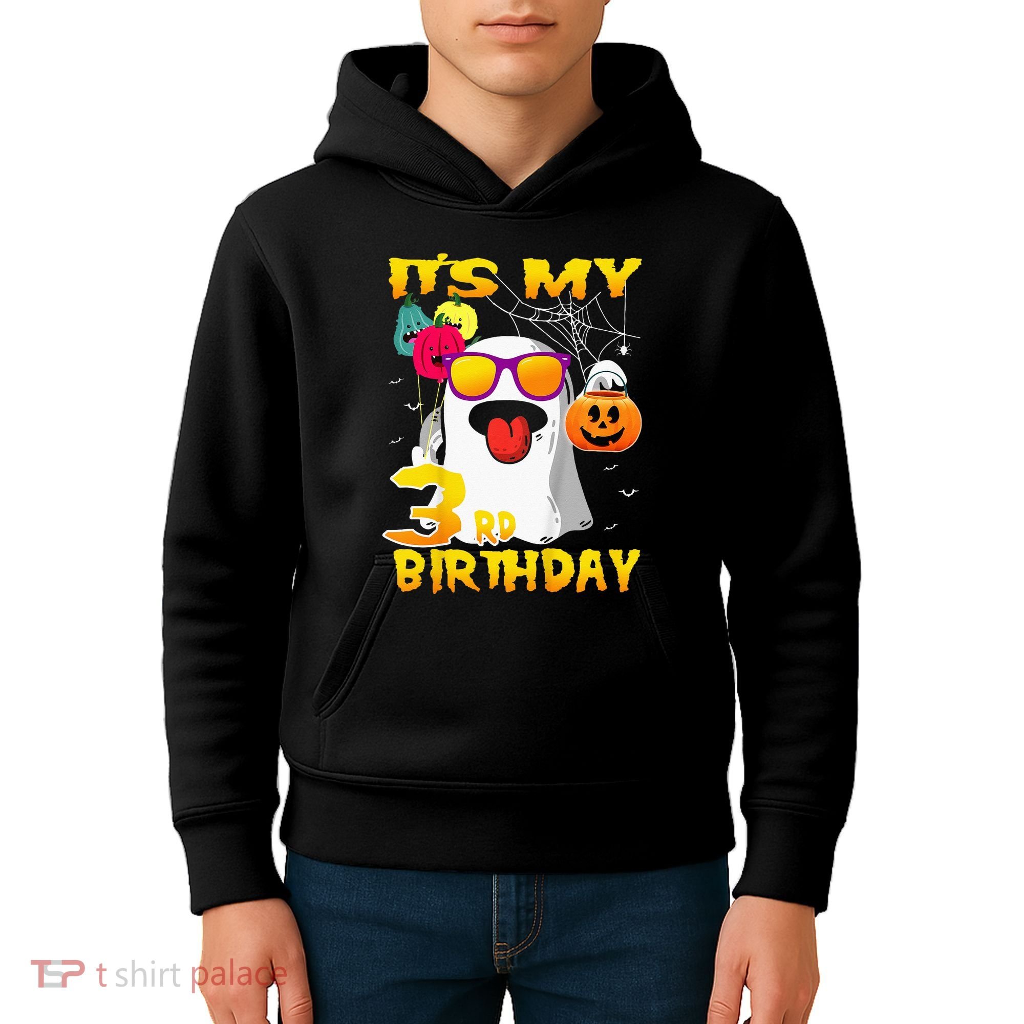 Kids Its My 3rd Birthday Ghost Pumpkin Halloween Party 3 Years Kids Hoodie