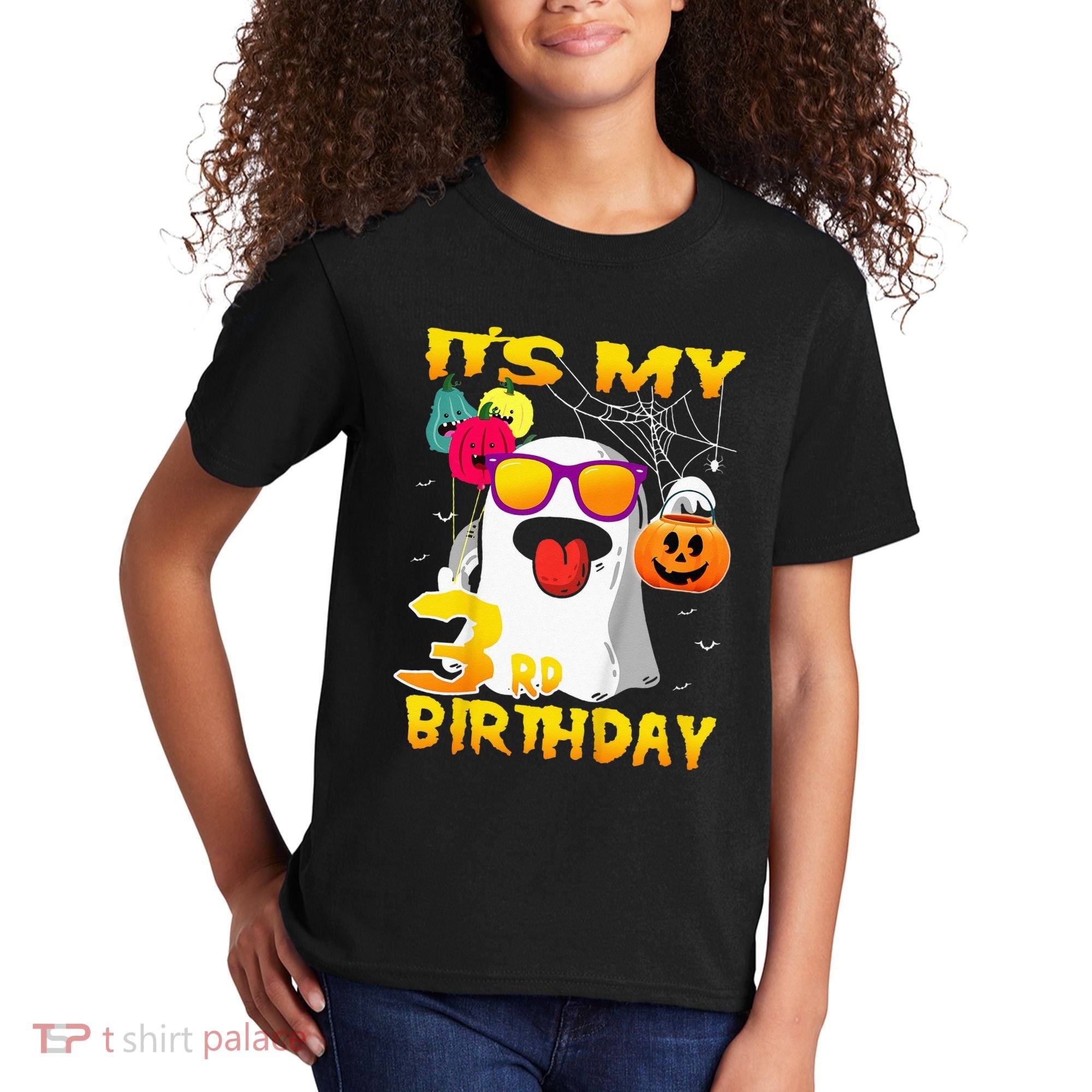 Kids Its My 3rd Birthday Ghost Pumpkin Halloween Party 3 Years Kids T-Shirt