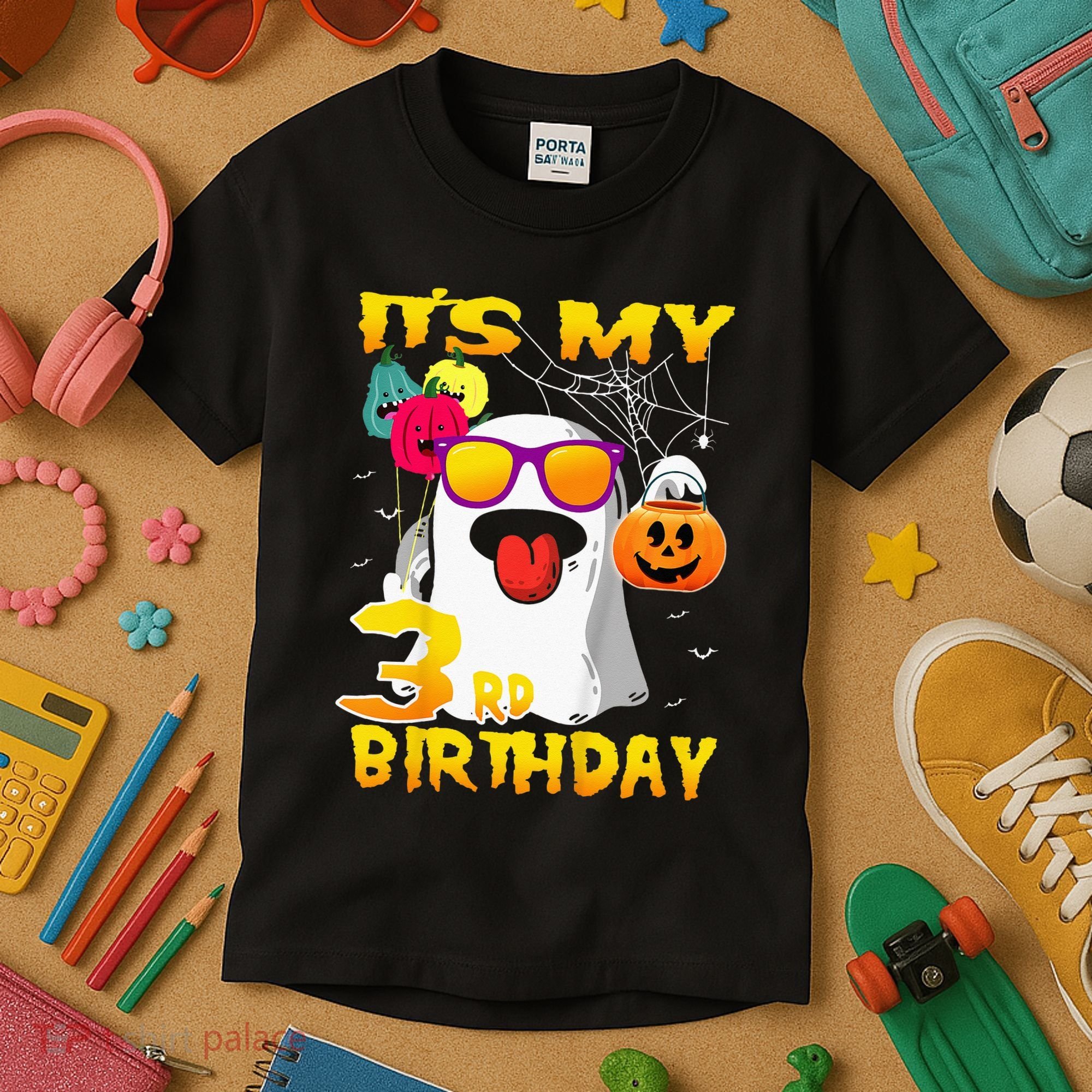 Kids Its My 3rd Birthday Ghost Pumpkin Halloween Party 3 Years Kids T-Shirt