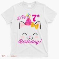 Kids Its My 7th Birthday Shirt Girl Kitty Cat Theme Party Outfit T-Shirt thumb 0