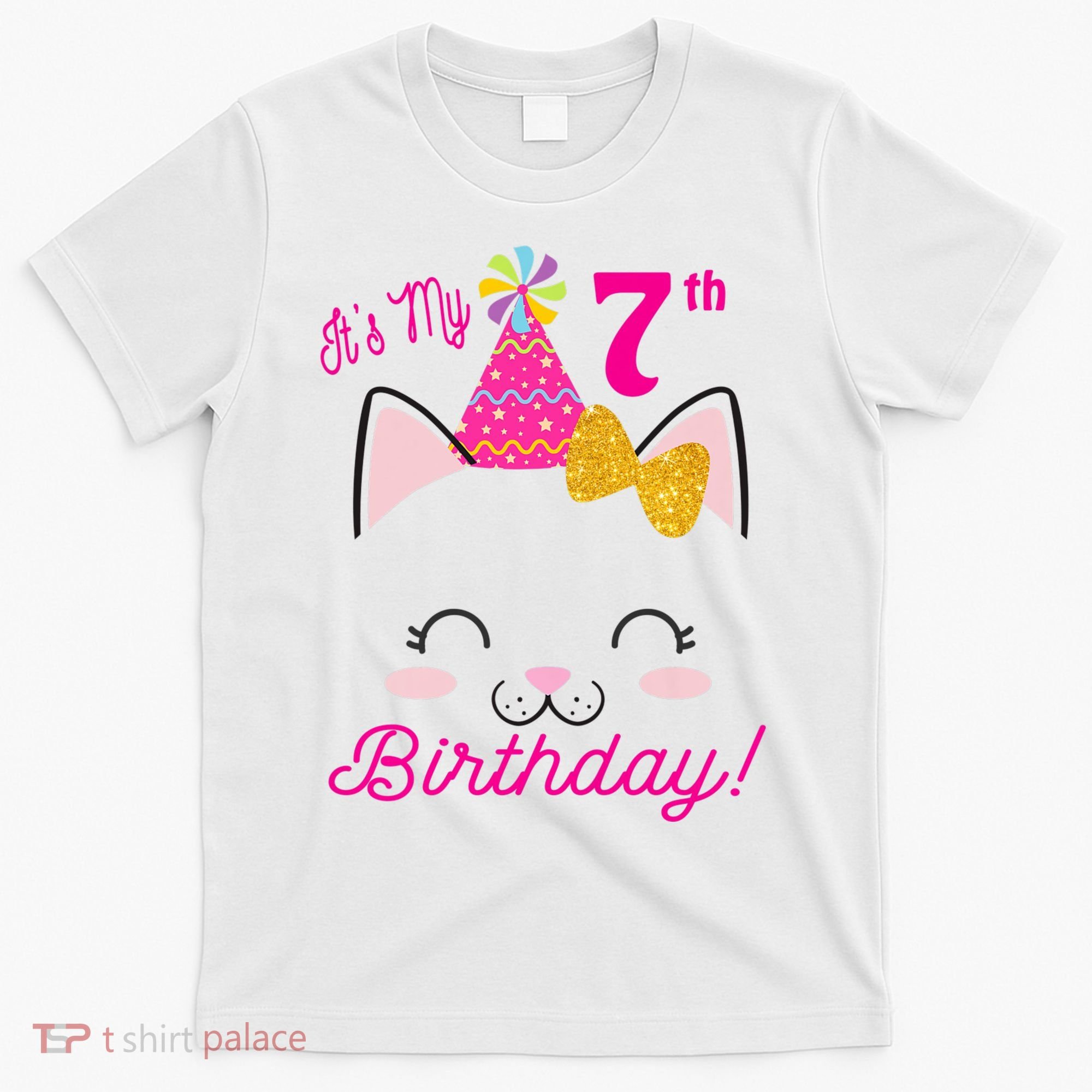 Kids Its My 7th Birthday Shirt Girl Kitty Cat Theme Party Outfit T-Shirt