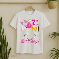 Kids Its My 7th Birthday Shirt Girl Kitty Cat Theme Party Outfit T-Shirt thumb 2