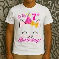 Kids Its My 7th Birthday Shirt Girl Kitty Cat Theme Party Outfit T-Shirt thumb 3