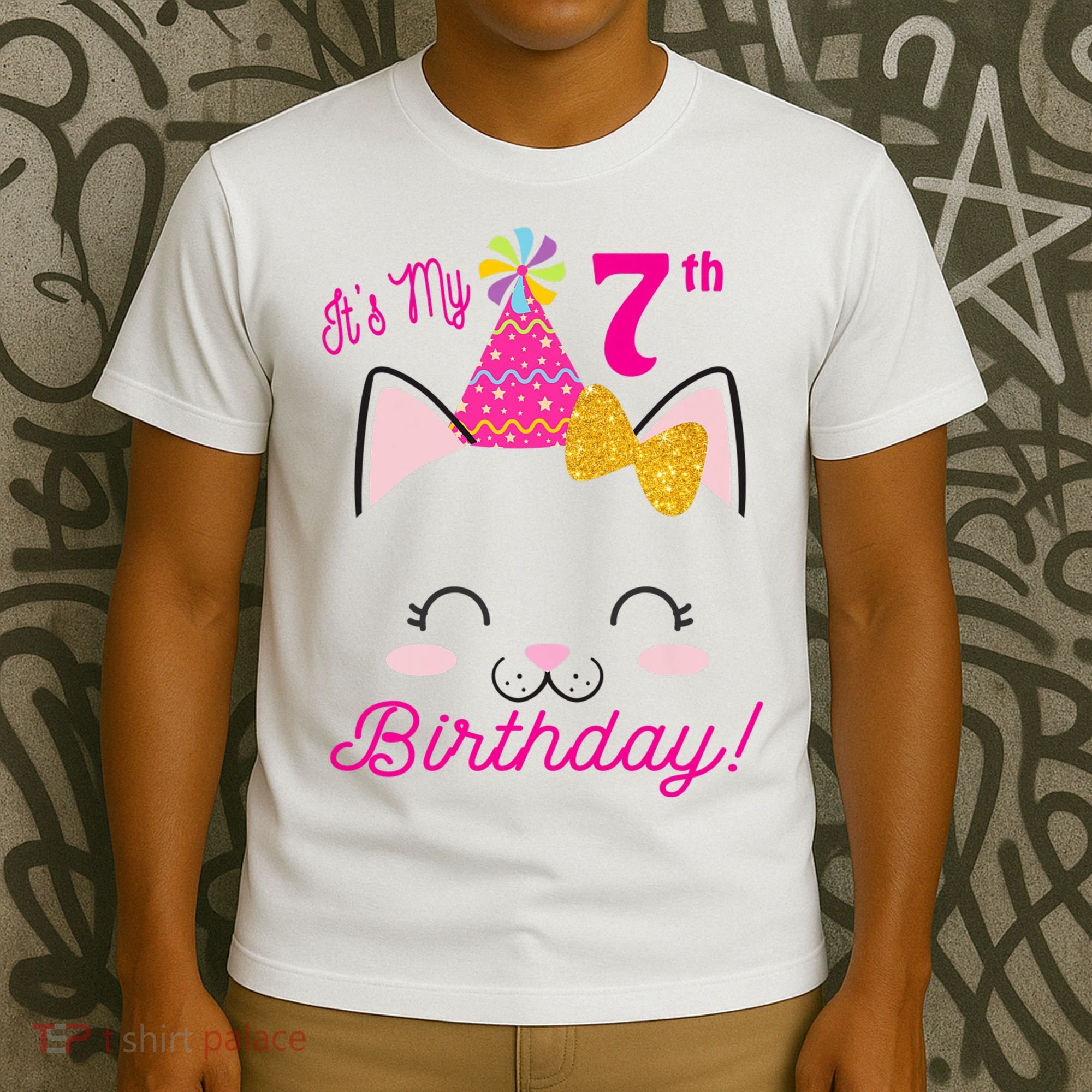 Kids Its My 7th Birthday Shirt Girl Kitty Cat Theme Party Outfit T-Shirt