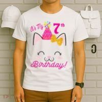 Kids Its My 7th Birthday Shirt Girl Kitty Cat Theme Party Outfit T-Shirt thumb 6