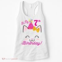 Kids Its My 7th Birthday Shirt Girl Kitty Cat Theme Party Outfit Women's Tank Top thumb 0