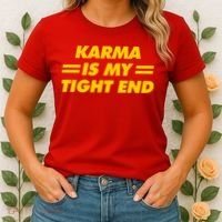 Karma Is My Tight End Kansas Football Women's T-Shirt thumb 2