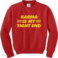 Karma Is My Tight End Kansas Football Kids Sweatshirt thumb 0