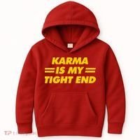 Karma Is My Tight End Kansas Football Kids Hoodie thumb 0
