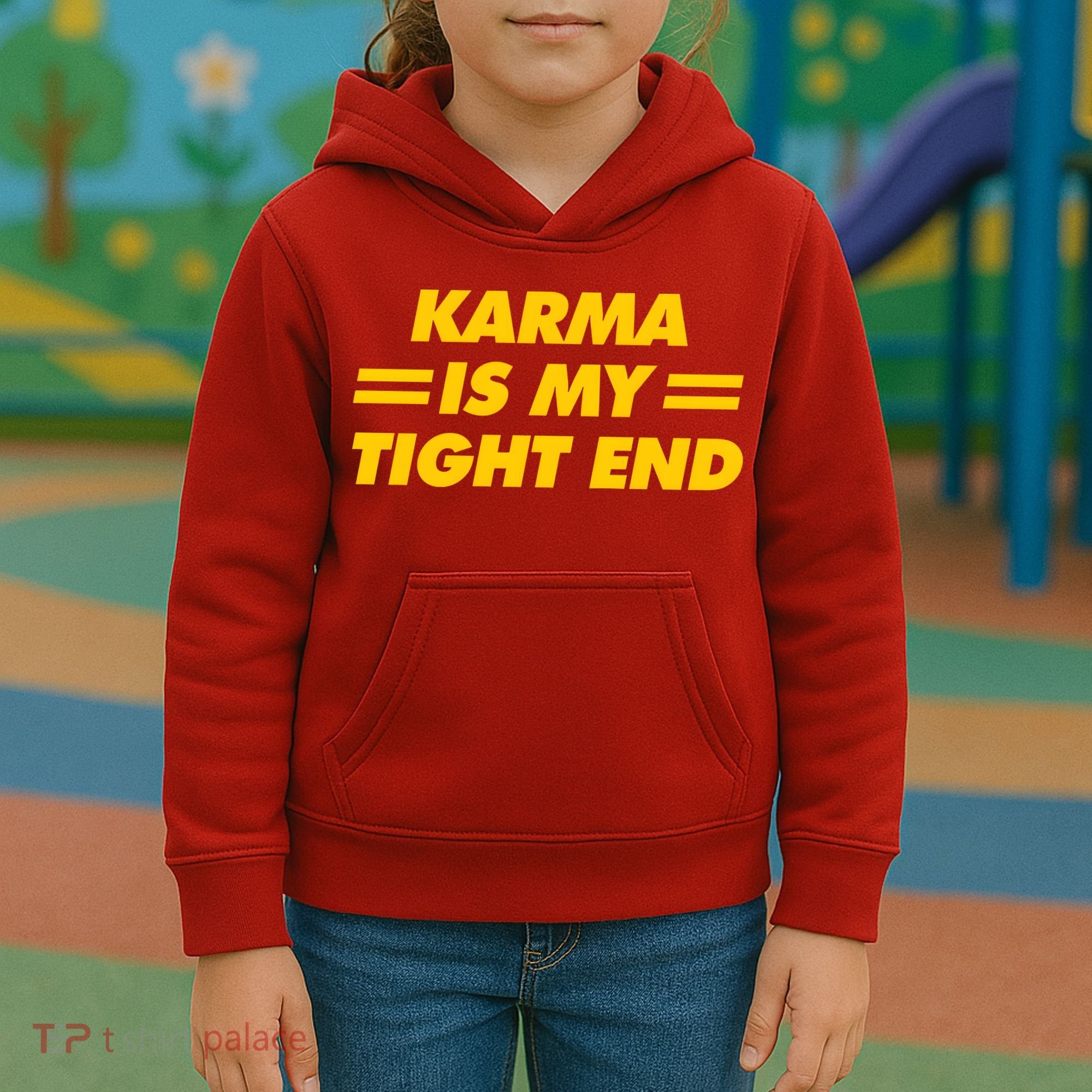 Karma Is My Tight End Kansas Football Kids Hoodie