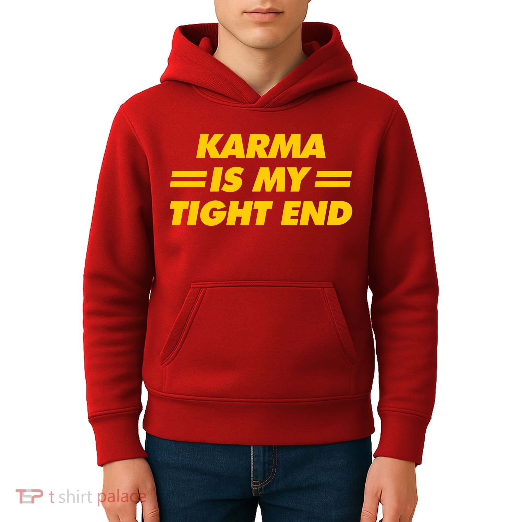 Karma Is My Tight End Kansas Football Kids Hoodie