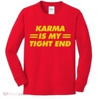 Karma Is My Tight End Kansas Football Kids Long Sleeve Shirt thumb 0