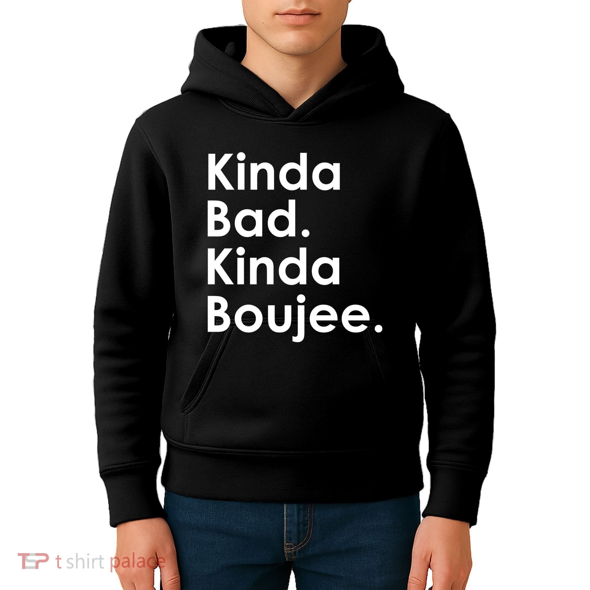 Kinda Bad Kinda Boujee Trendy Saying Text Logo Kids Hoodie