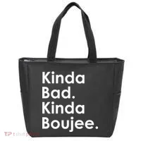 Kinda Bad Kinda Boujee Trendy Saying Text Logo Tote Bag thumb 0