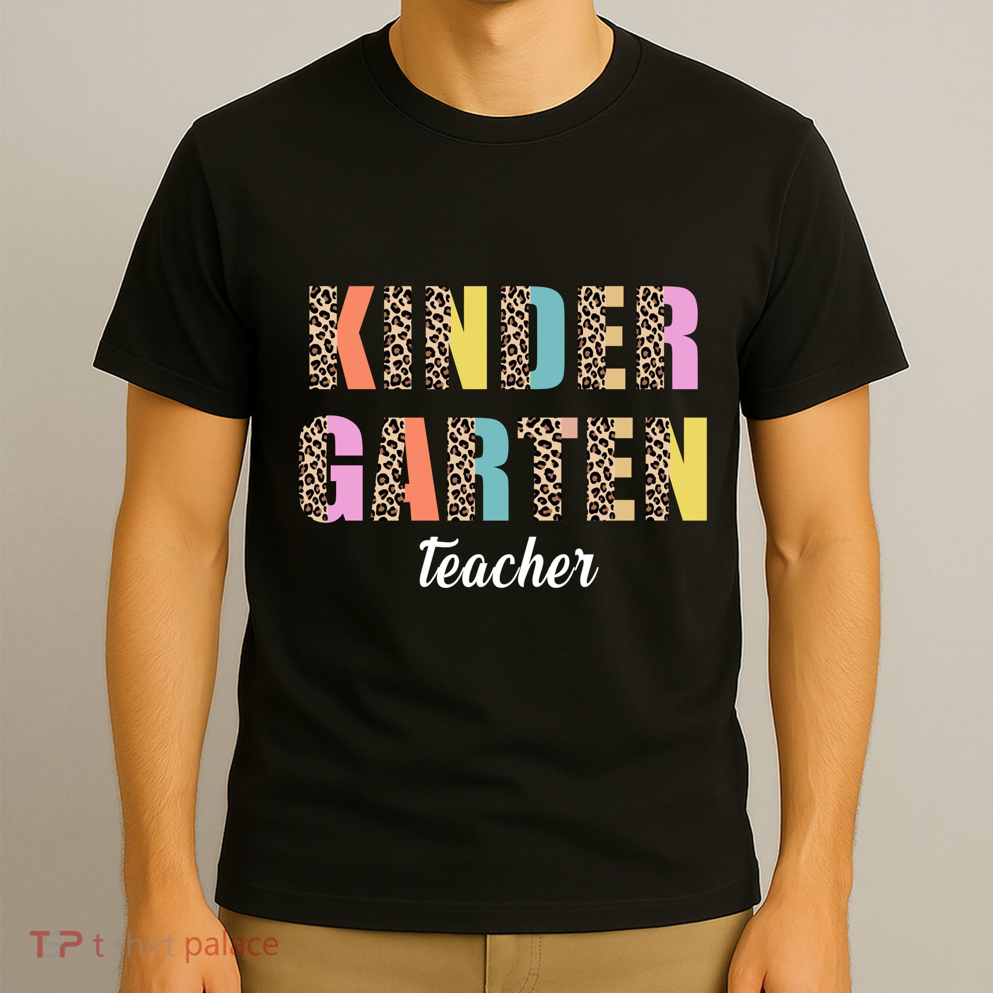 Kinder Garten Teacher Leopard Logo T-Shirt