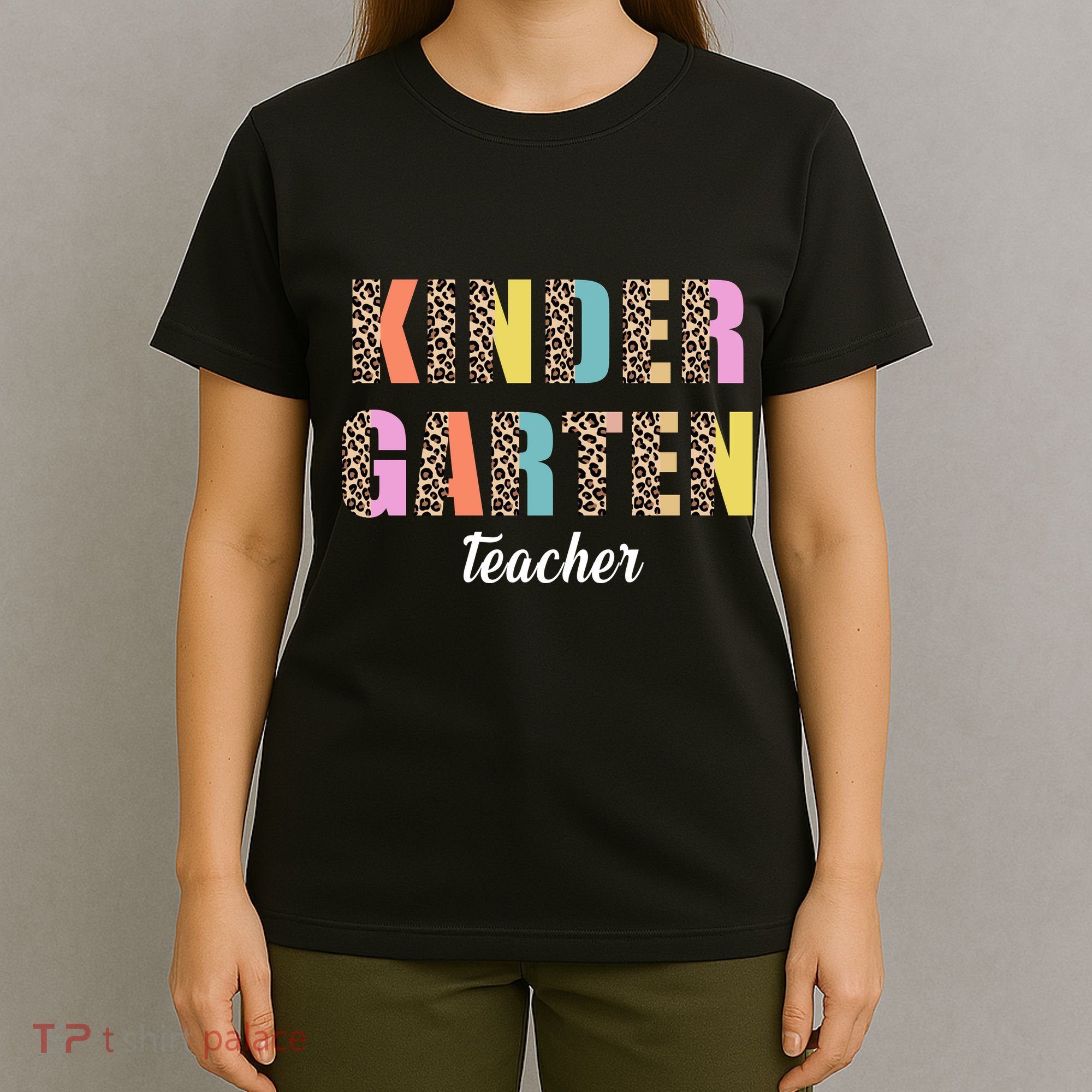 Kinder Garten Teacher Leopard Logo T-Shirt