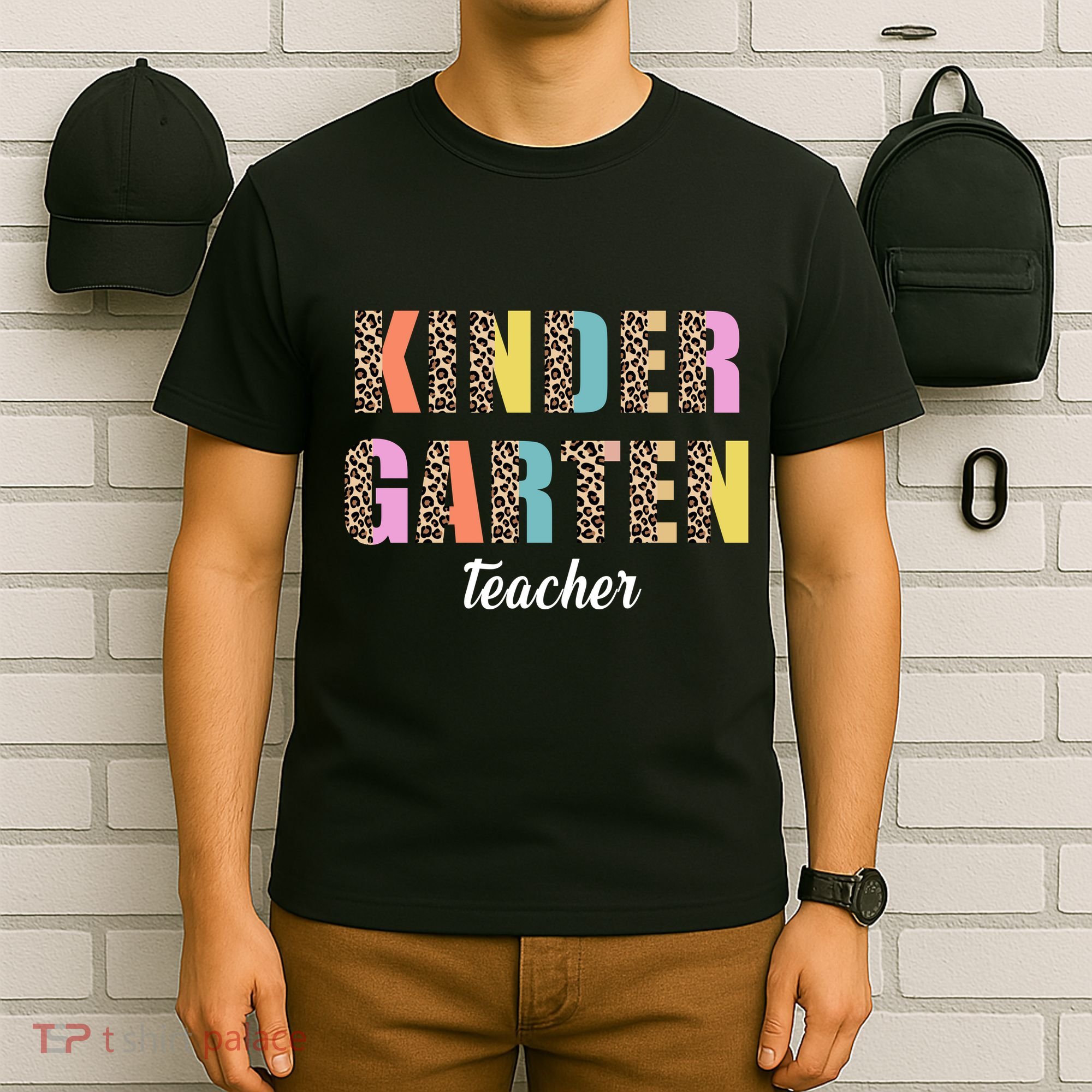 Kinder Garten Teacher Leopard Logo T-Shirt