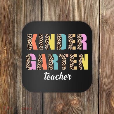 Kinder Garten Teacher Leopard Logo Coaster