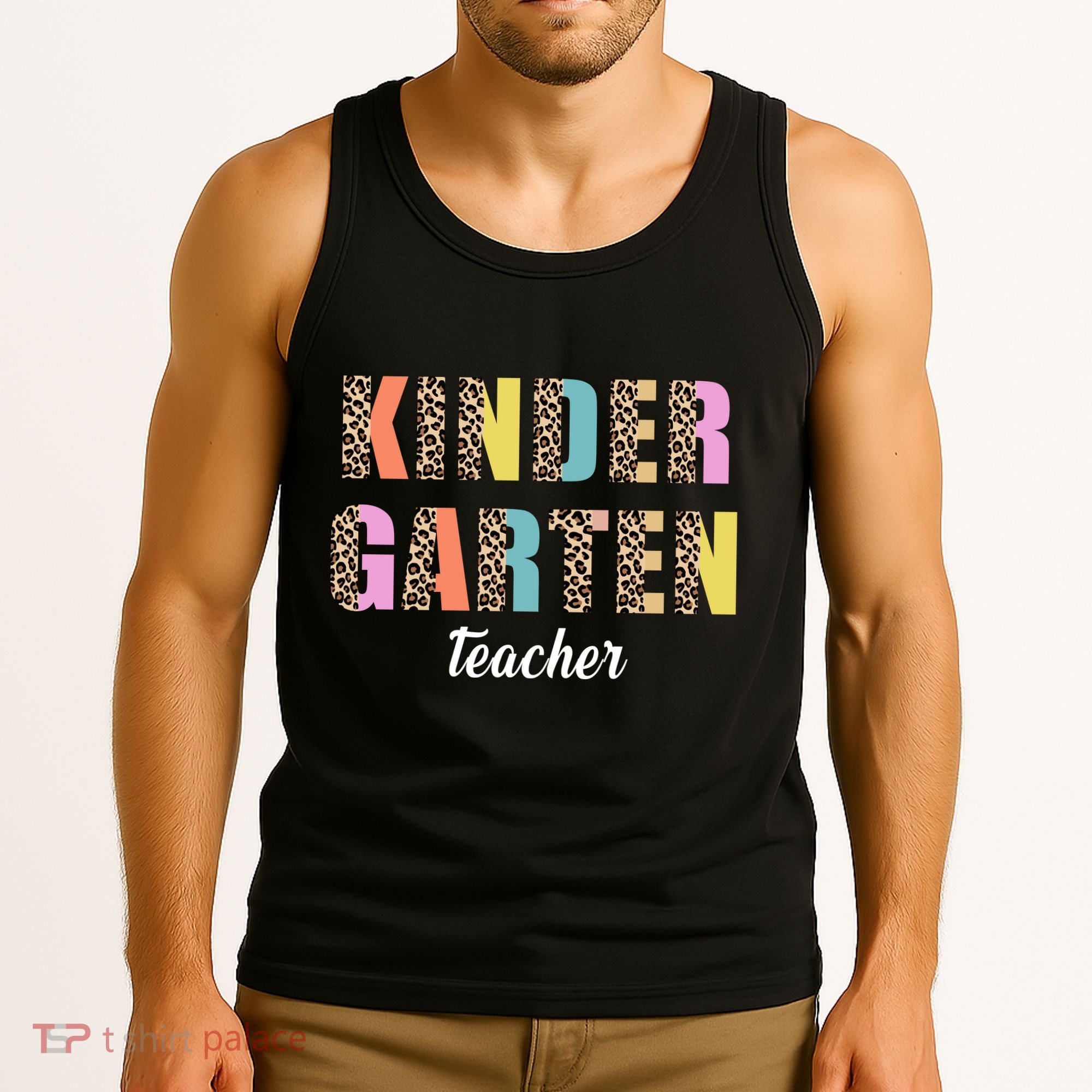 Kinder Garten Teacher Leopard Logo Tank Top
