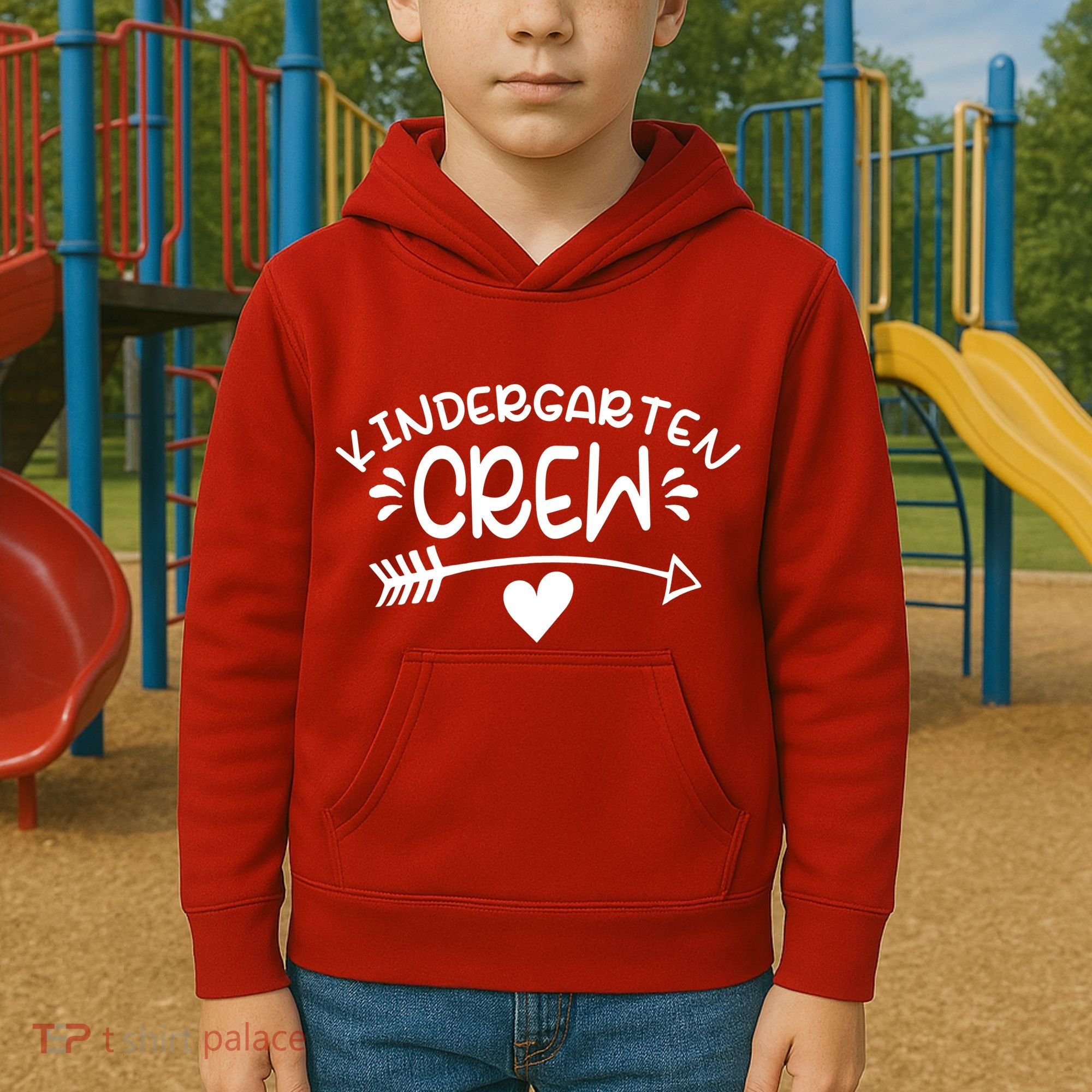Kindergarten Crew Arrow Hear Simple Logo Kids Hoodie