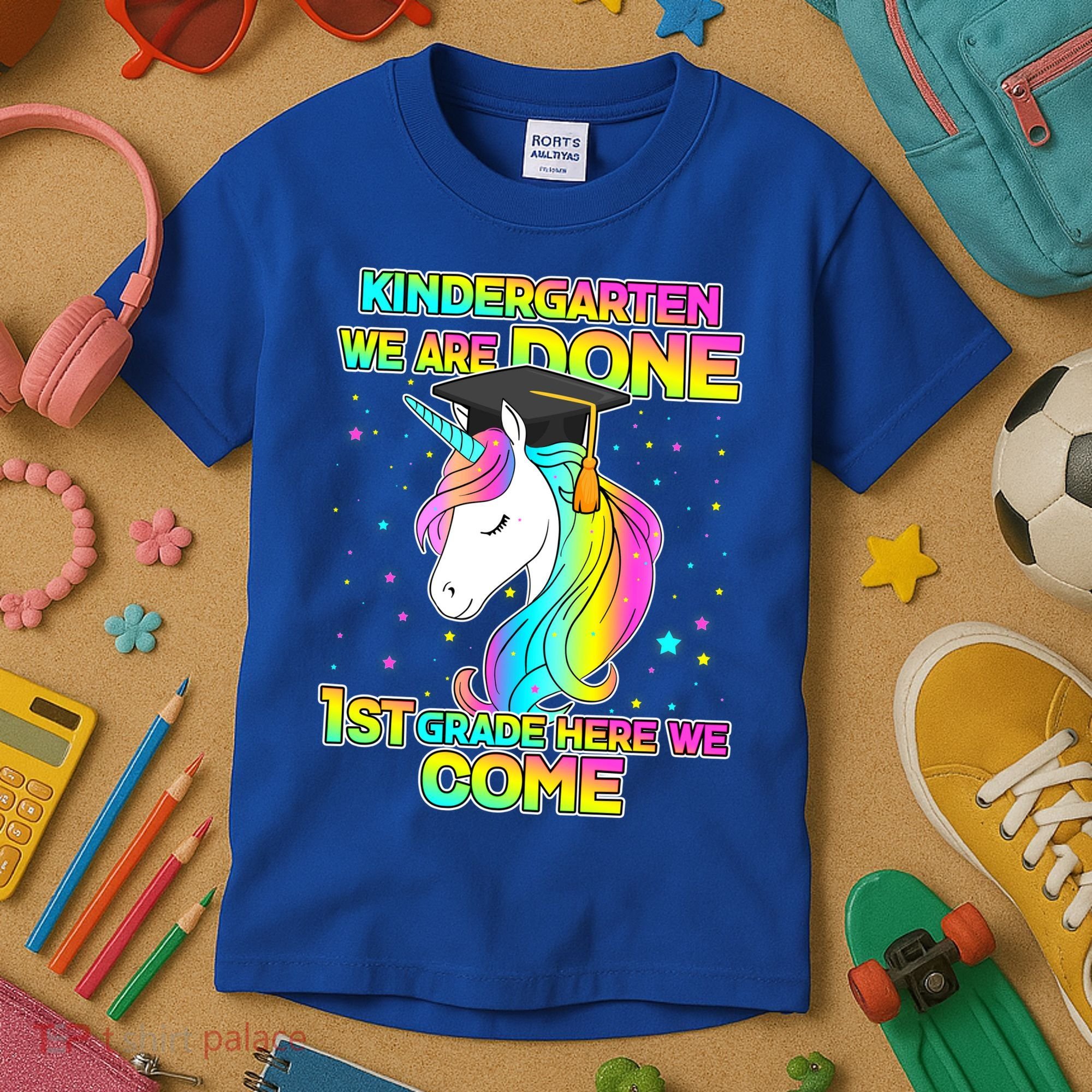 Kindergarten We Are Done 1st Grade Here We Come Kids T-Shirt