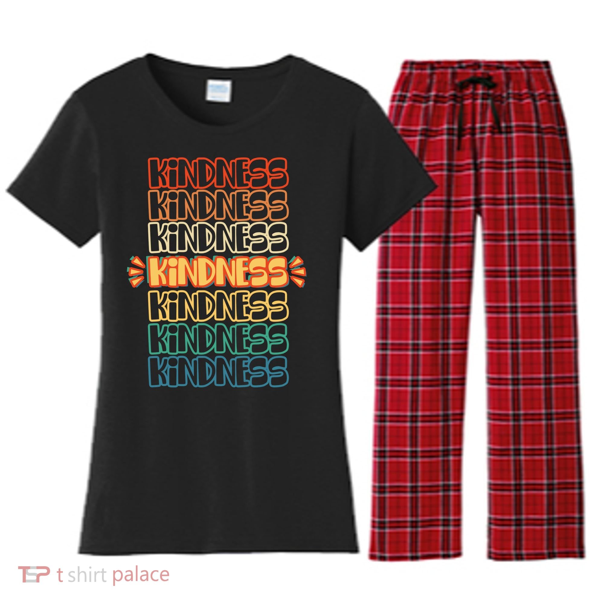 Kindness Pattern Women's Flannel Pajama Set