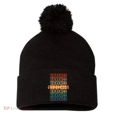 Kindness Pattern Pom Pom 12in Knit Beanie