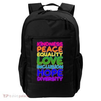 Kindness Peace Equality Love Inclusion Hope Diversity Rainbow Backpack