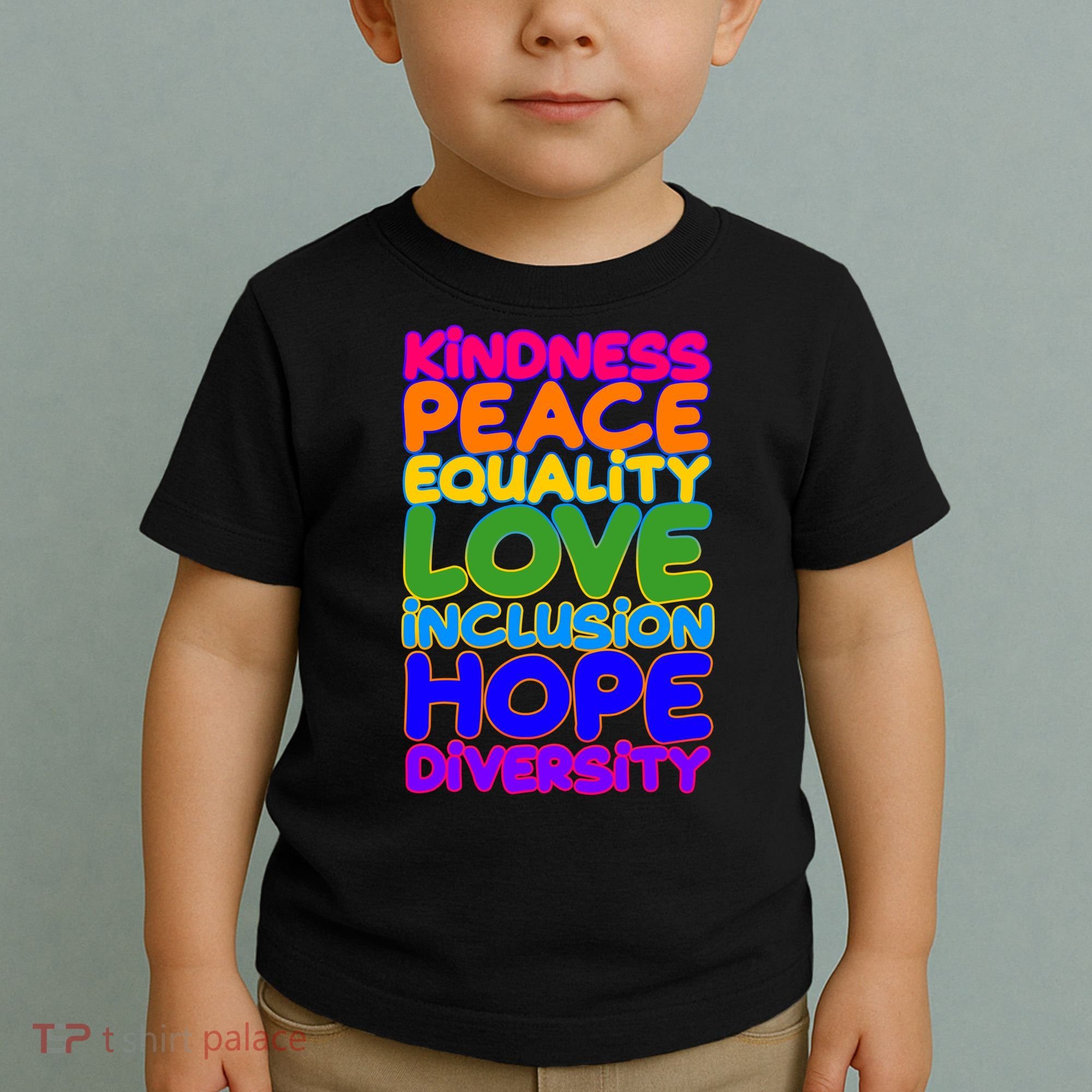 Kindness Peace Equality Love Inclusion Hope Diversity Rainbow Toddler T-Shirt