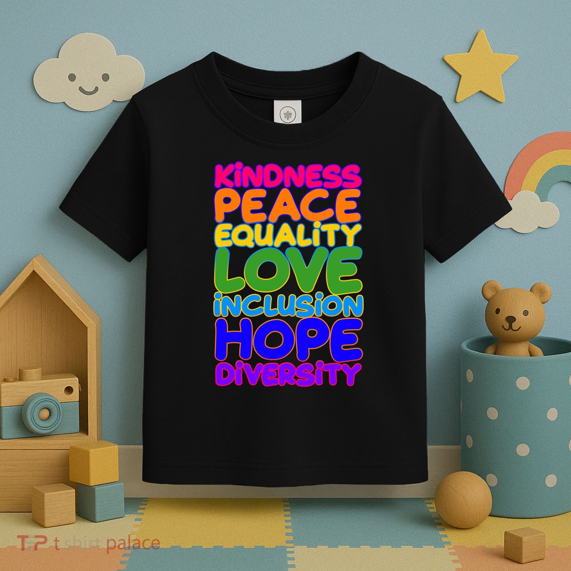 Kindness Peace Equality Love Inclusion Hope Diversity Rainbow Toddler T-Shirt