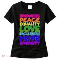 Kindness Peace Equality Love Inclusion Hope Diversity Rainbow Women's T-Shirt thumb 0